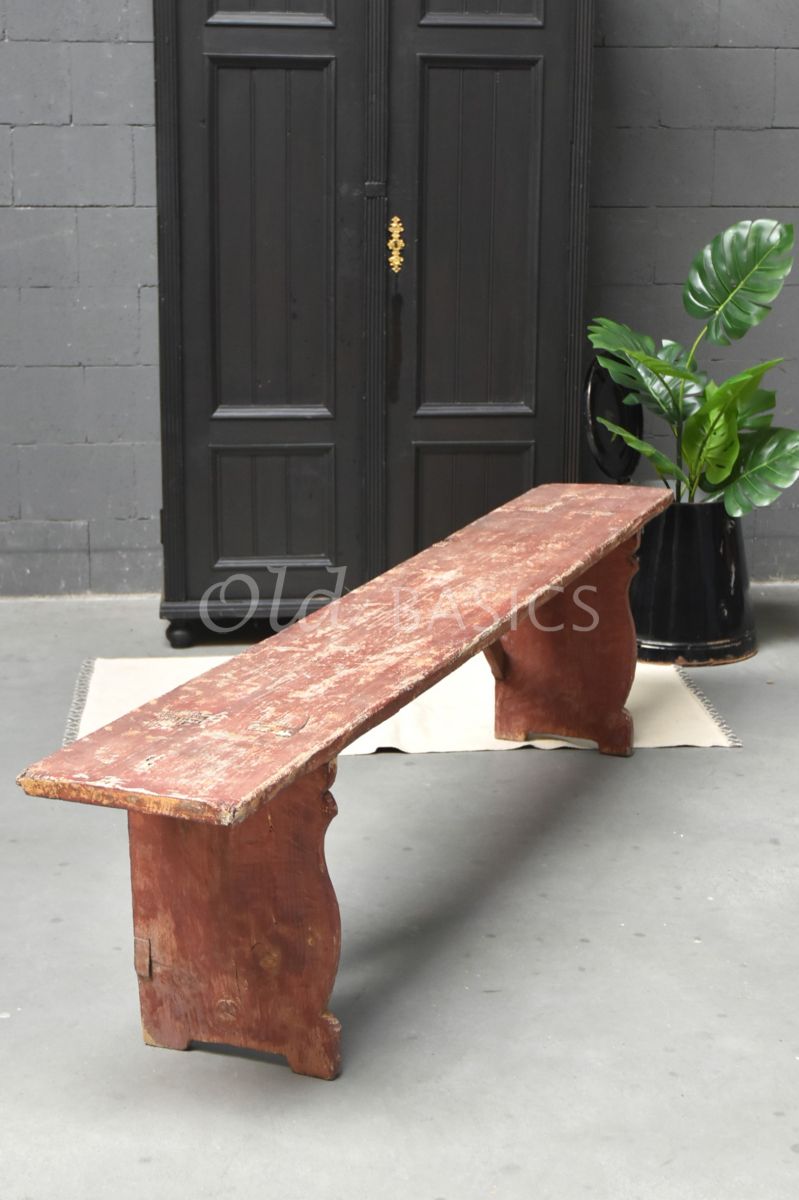 Detail van Houten bank, terra, materiaal hout